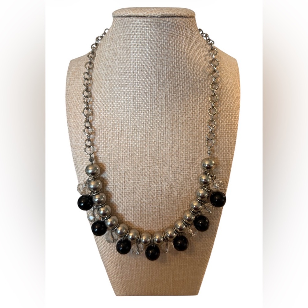 #644 Silver and Black Bold Beaded Chunky Collar‎ Necklace
